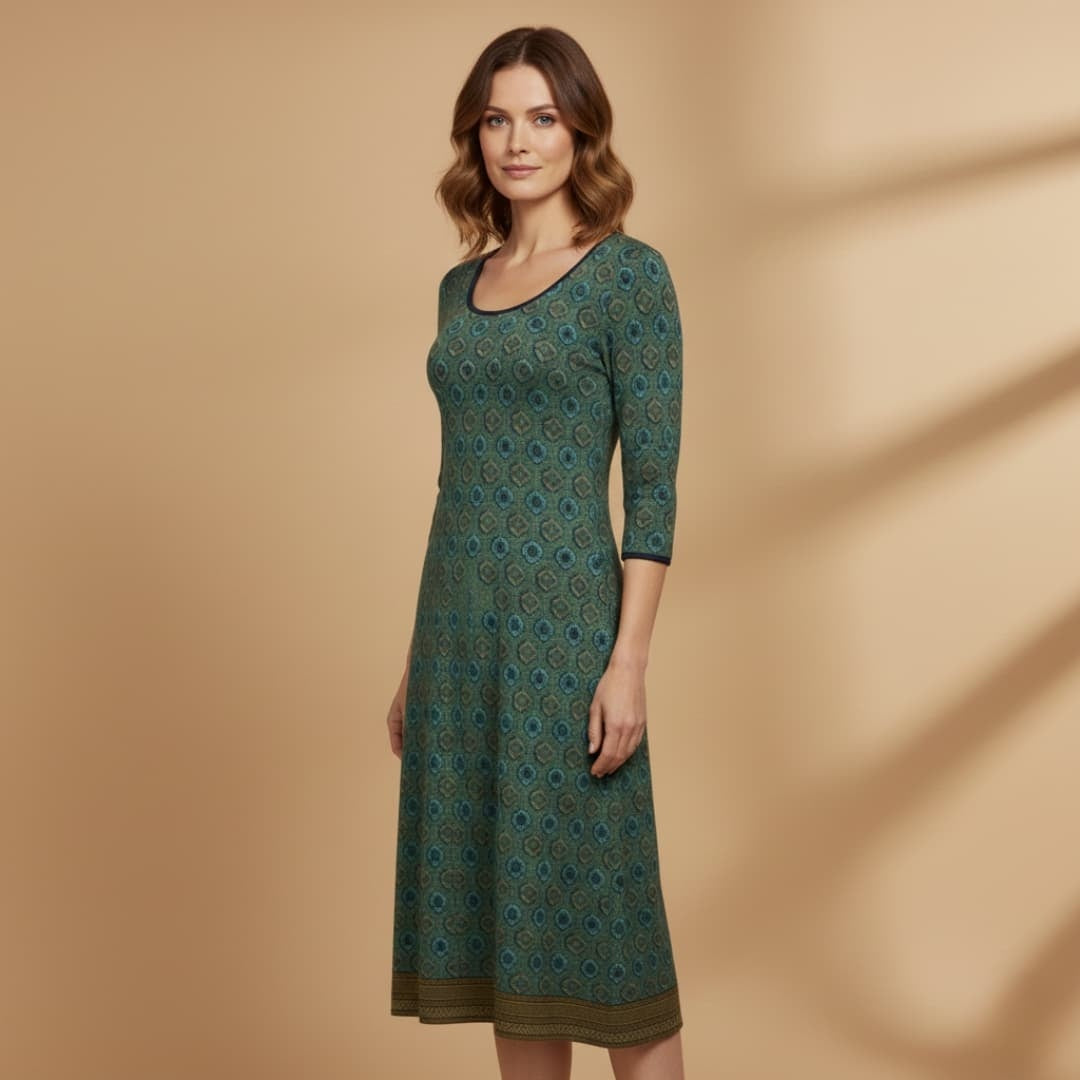 Eva | Vestido Midi Estampado Mulher Manga 3/4