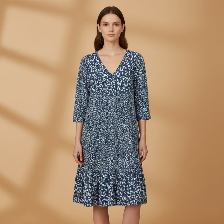 Alice | Vestido Midi Estampado Mulher Manga 3/4 Decote V
