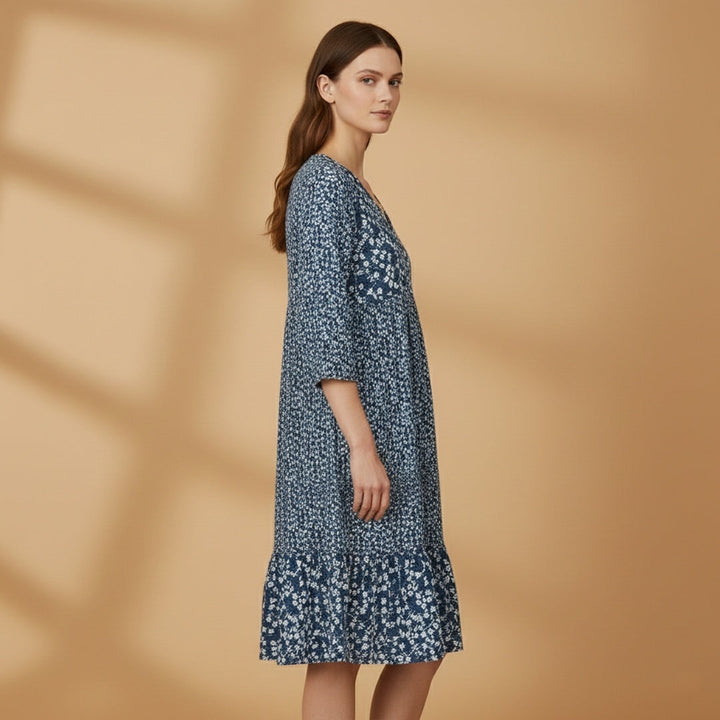 Alice | Vestido Midi Estampado Mulher Manga 3/4 Decote V