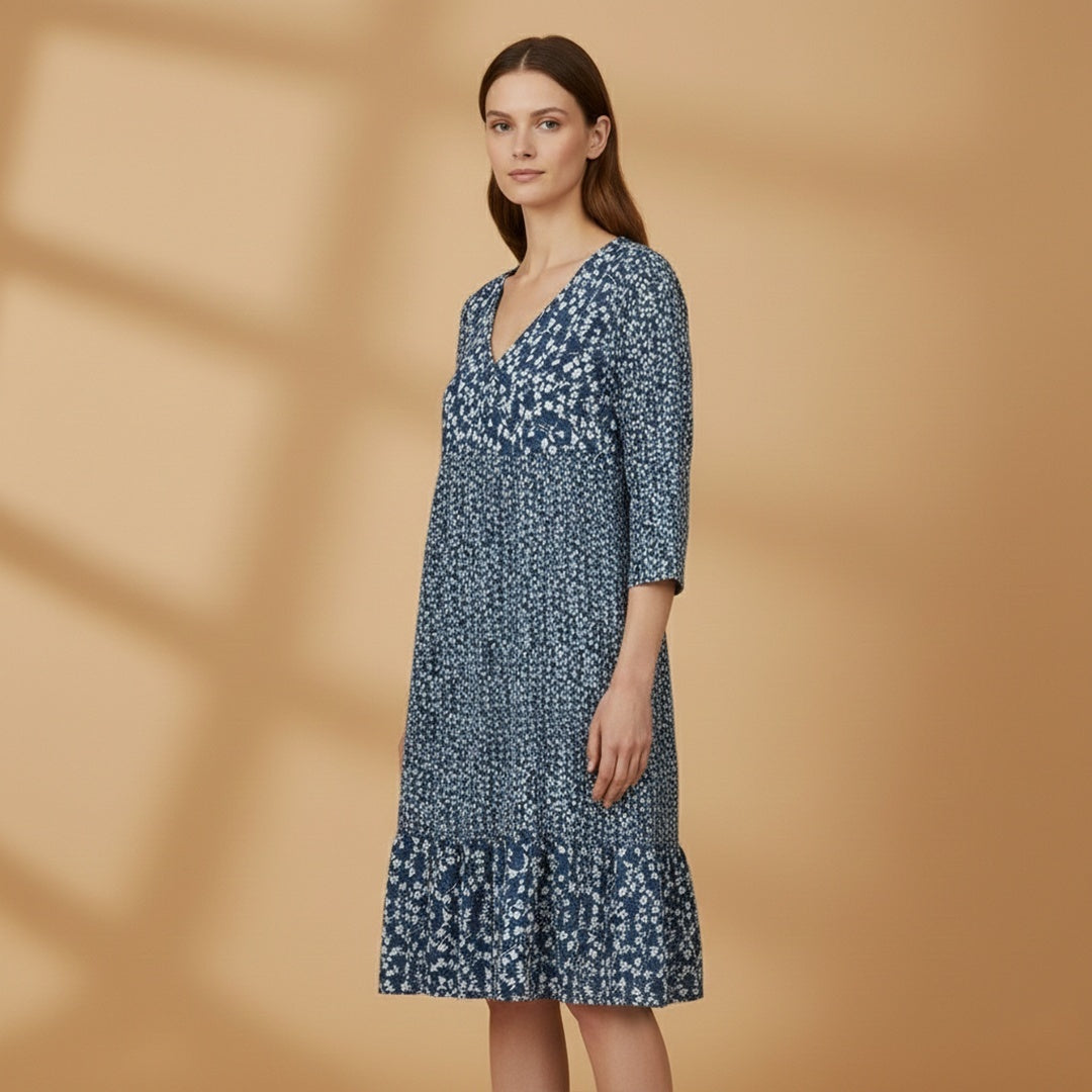 Alice | Vestido Midi Estampado Mulher Manga 3/4 Decote V