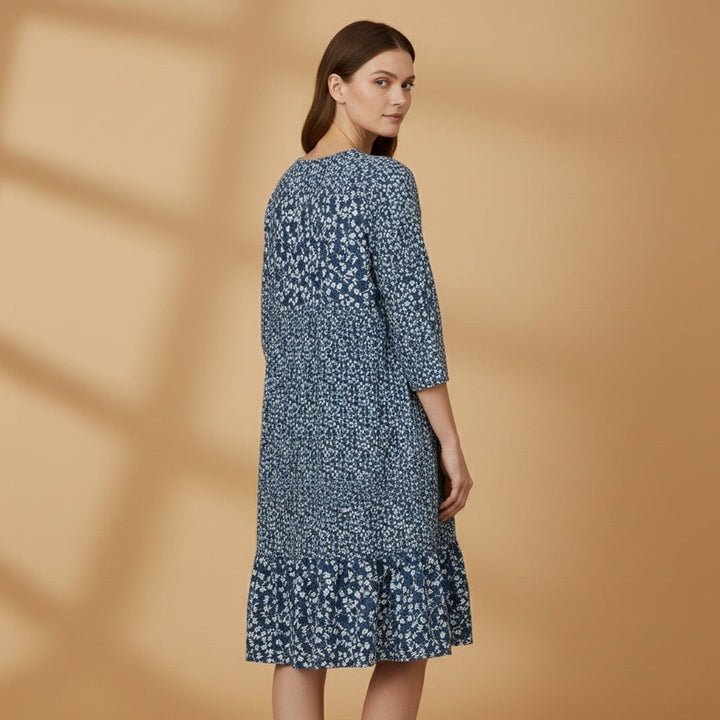 Alice | Vestido Midi Estampado Mulher Manga 3/4 Decote V