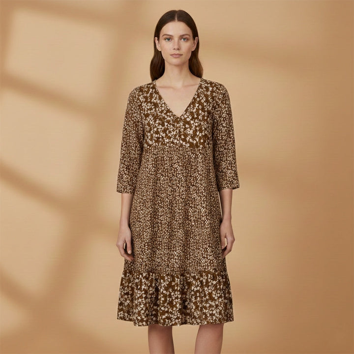 Alice | Vestido Midi Estampado Mulher Manga 3/4 Decote V