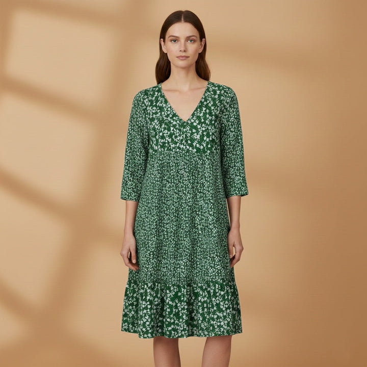 Alice | Vestido Midi Estampado Mulher Manga 3/4 Decote V