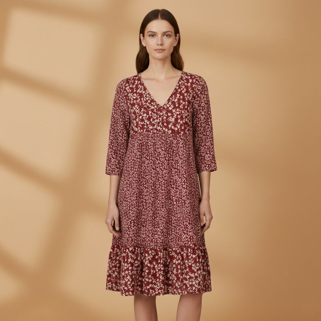 Alice | Vestido Midi Estampado Mulher Manga 3/4 Decote V
