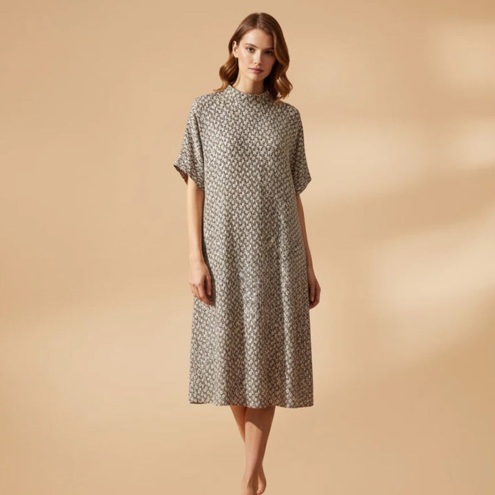Cláudia | Vestido Midi Estampado Mulher Manga Curta