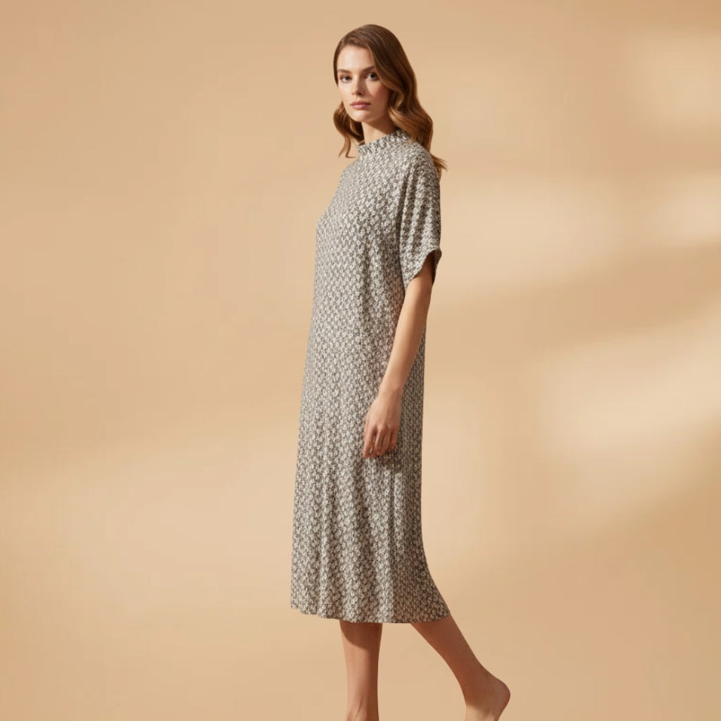 Cláudia | Vestido Midi Estampado Mulher Manga Curta