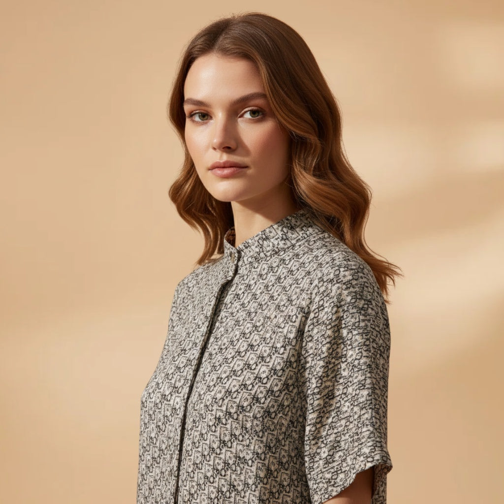 Cláudia | Vestido Midi Estampado Mulher Manga Curta