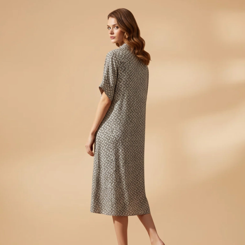 Cláudia | Vestido Midi Estampado Mulher Manga Curta