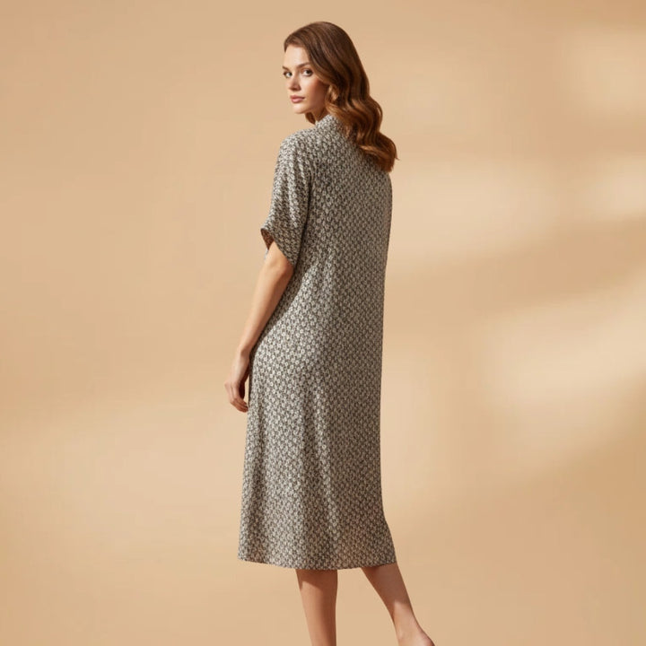 Cláudia | Vestido Midi Estampado Mulher Manga Curta