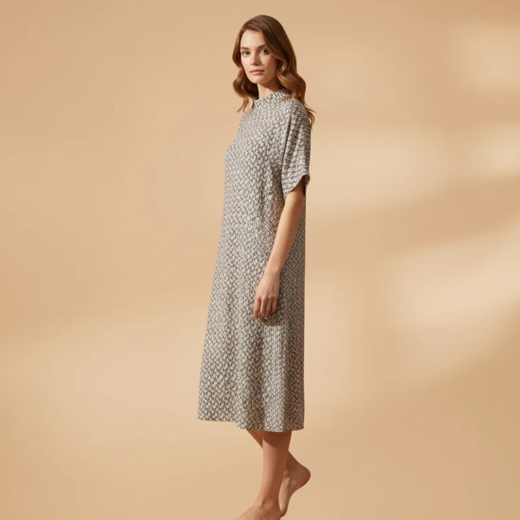 Cláudia | Vestido Midi Estampado Mulher Manga Curta