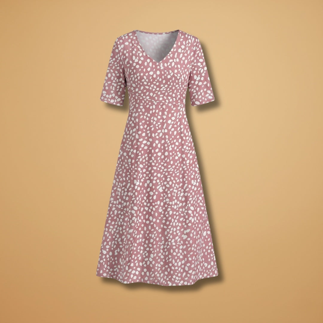 Carla | Vestido Midi Estampado Poás Mulher Decote V