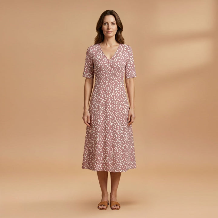 Carla | Vestido Midi Estampado Poás Mulher Decote V
