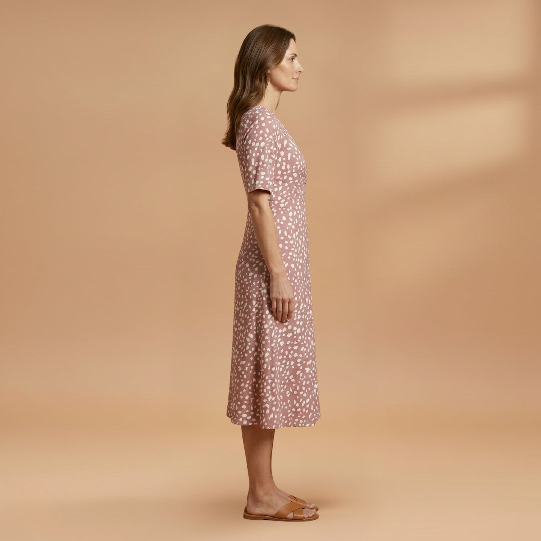 Carla | Vestido Midi Estampado Poás Mulher Decote V