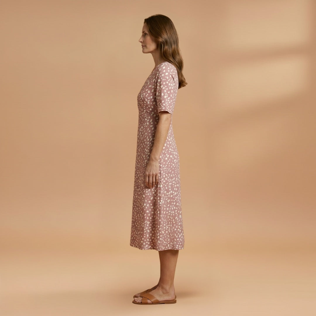 Carla | Vestido Midi Estampado Poás Mulher Decote V