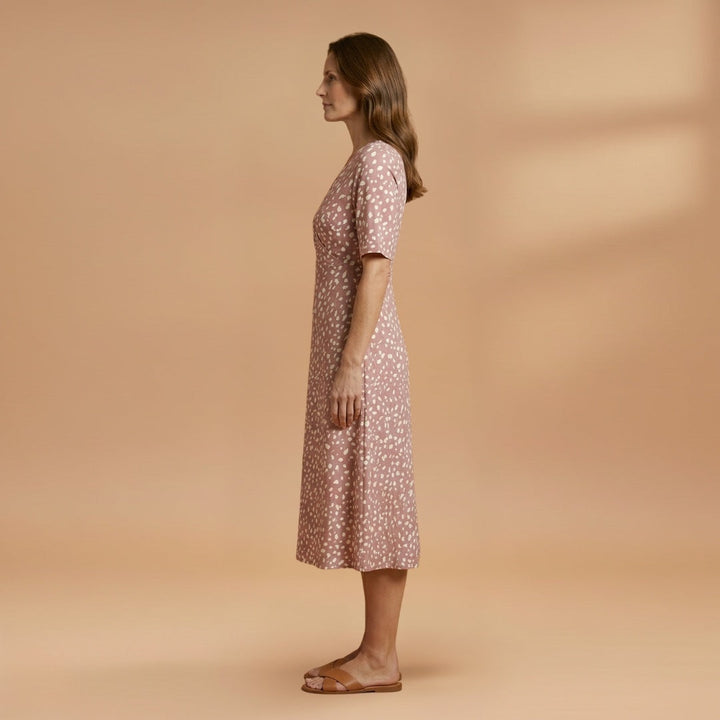 Carla | Vestido Midi Estampado Poás Mulher Decote V