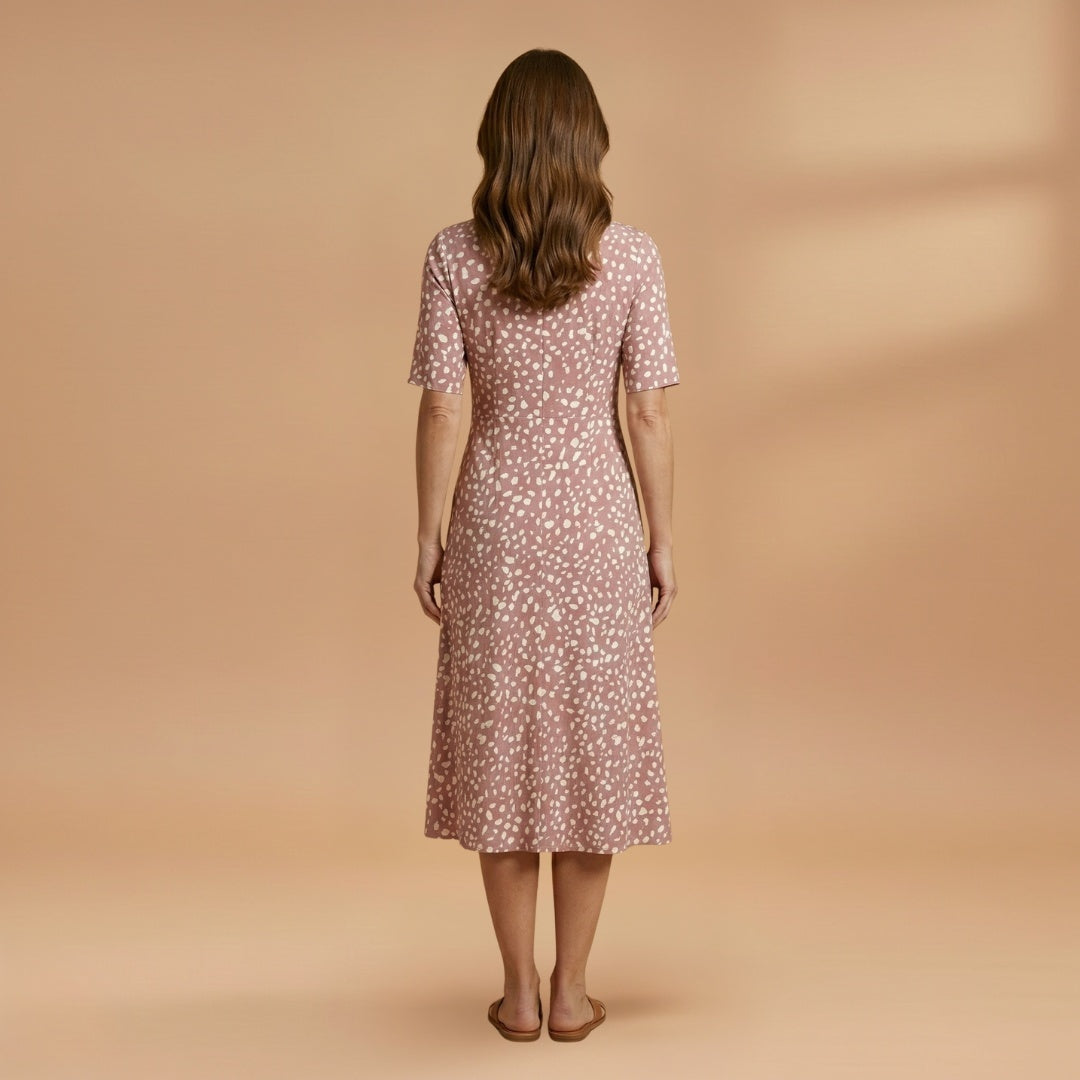 Carla | Vestido Midi Estampado Poás Mulher Decote V