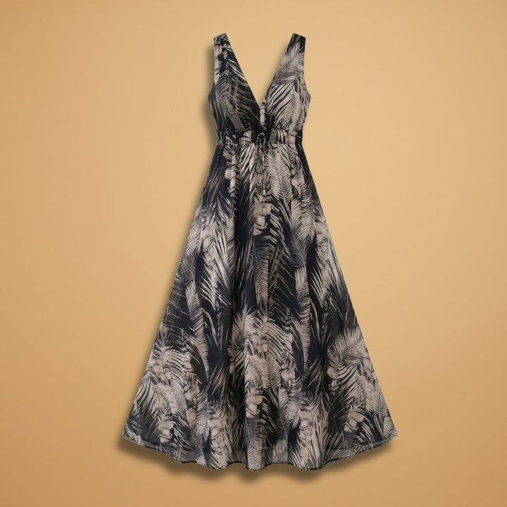 Francisca | Vestido Midi Estampado Tropical Mulher Decote V