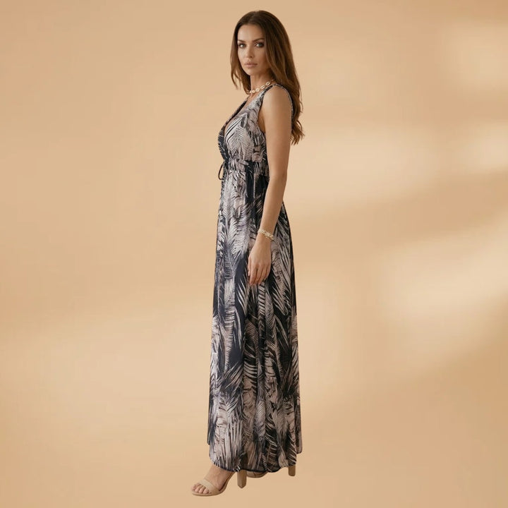 Francisca | Vestido Midi Estampado Tropical Mulher Decote V