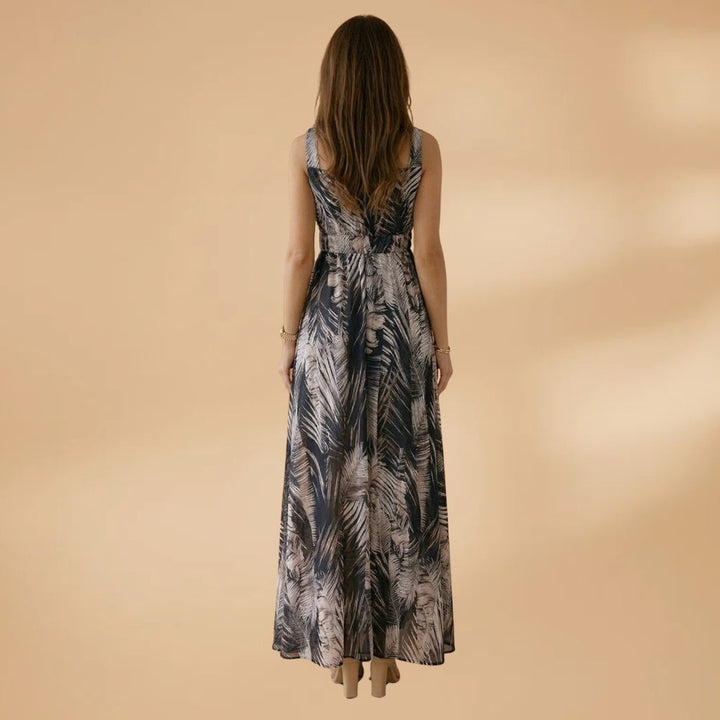 Francisca | Vestido Midi Estampado Tropical Mulher Decote V