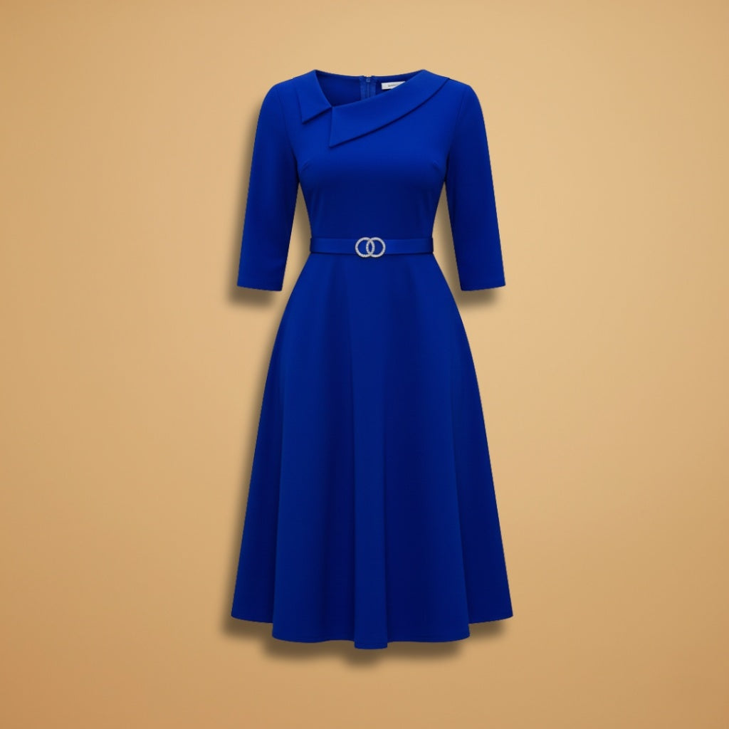 Elisabete | Vestido Midi Formal Mulher Decote Assimétrico