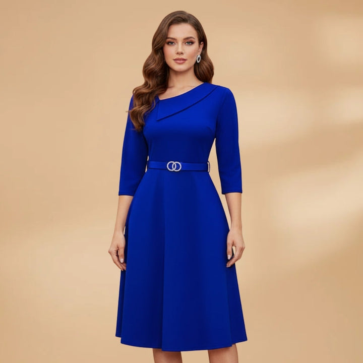 Elisabete | Vestido Midi Formal Mulher Decote Assimétrico