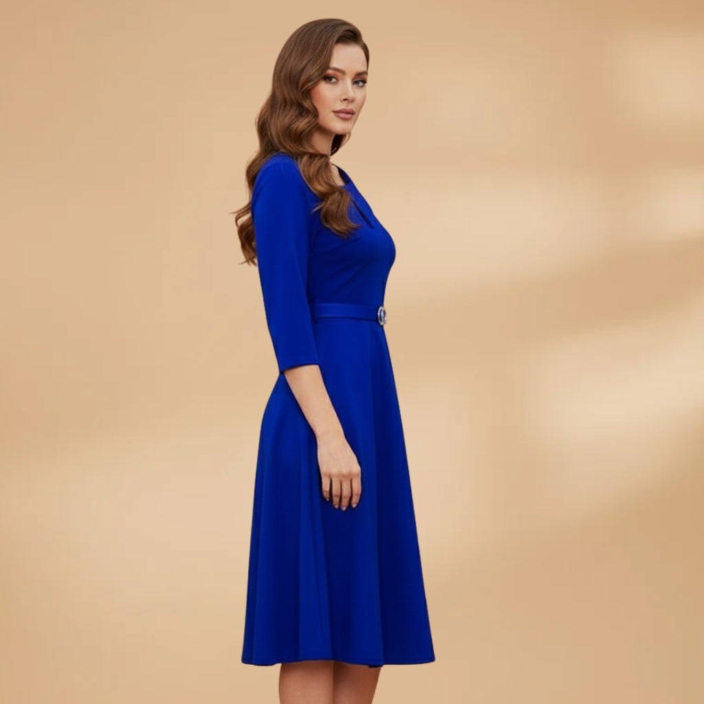 Elisabete | Vestido Midi Formal Mulher Decote Assimétrico