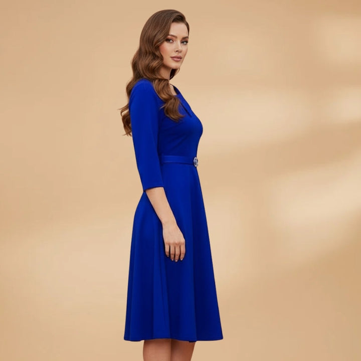 Elisabete | Vestido Midi Formal Mulher Decote Assimétrico