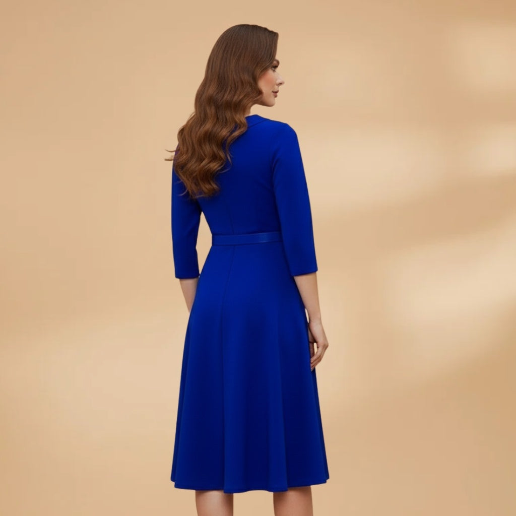 Elisabete | Vestido Midi Formal Mulher Decote Assimétrico