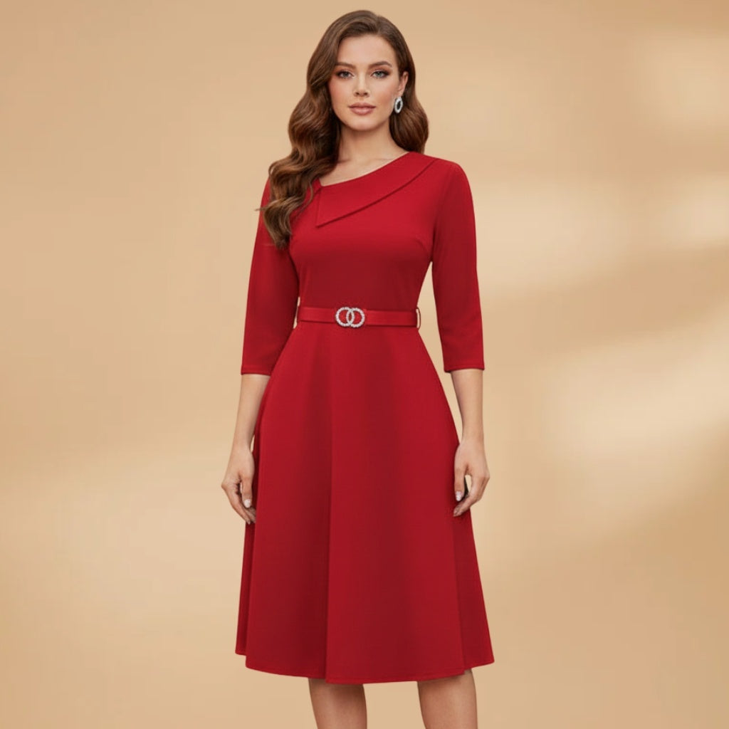 Elisabete | Vestido Midi Formal Mulher Decote Assimétrico
