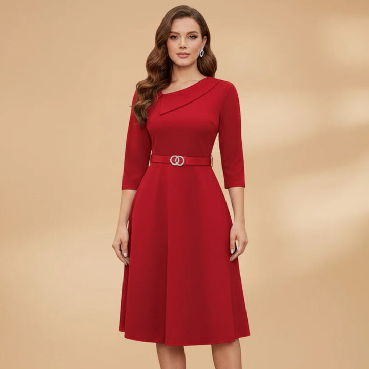 Elisabete | Vestido Midi Formal Mulher Decote Assimétrico