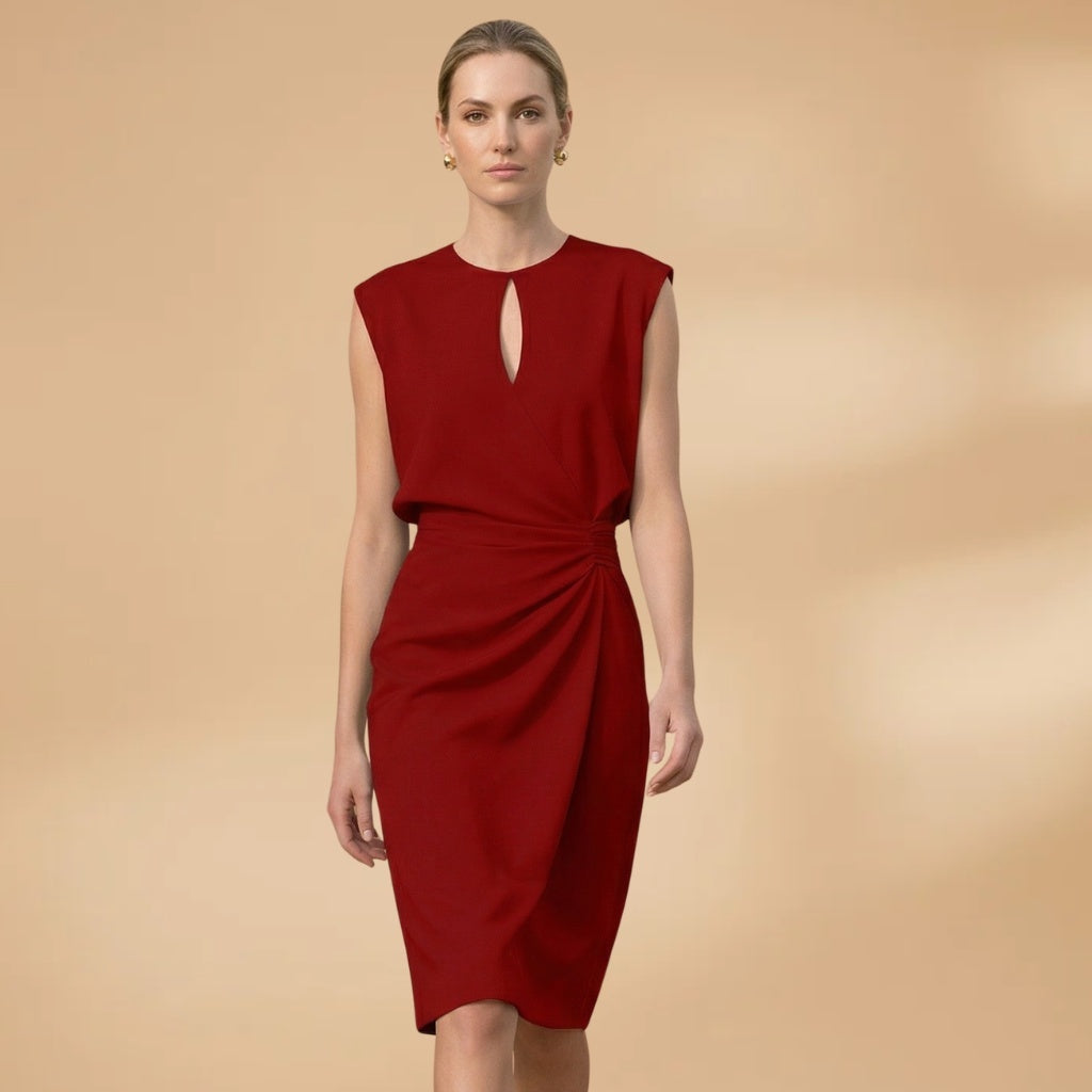 Liliana | Vestido Midi Franzido Mulher Decote Redondo