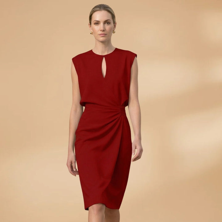 Liliana | Vestido Midi Franzido Mulher Decote Redondo