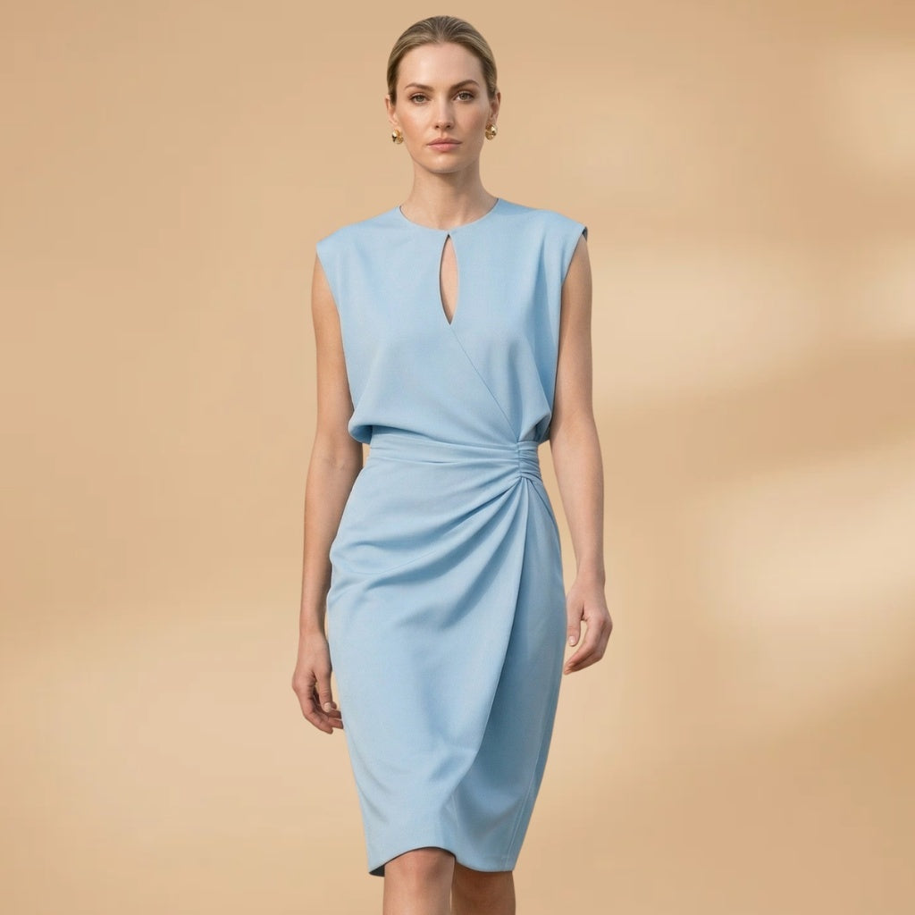Liliana | Vestido Midi Franzido Mulher Decote Redondo