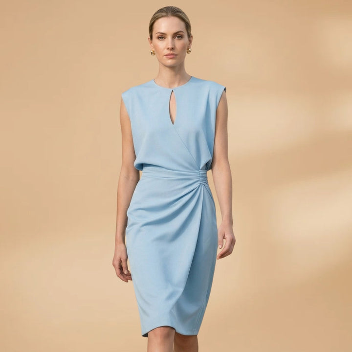 Liliana | Vestido Midi Franzido Mulher Decote Redondo