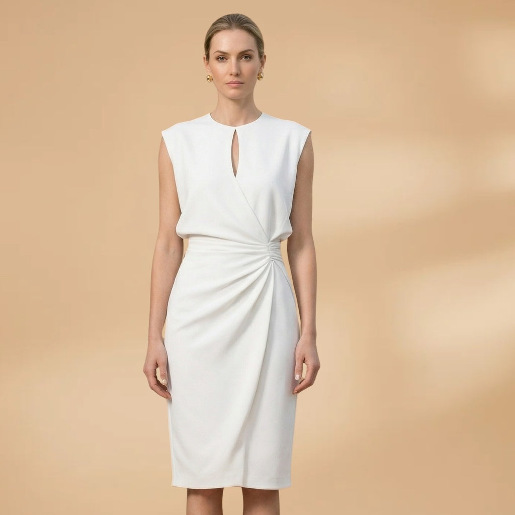 Liliana | Vestido Midi Franzido Mulher Decote Redondo