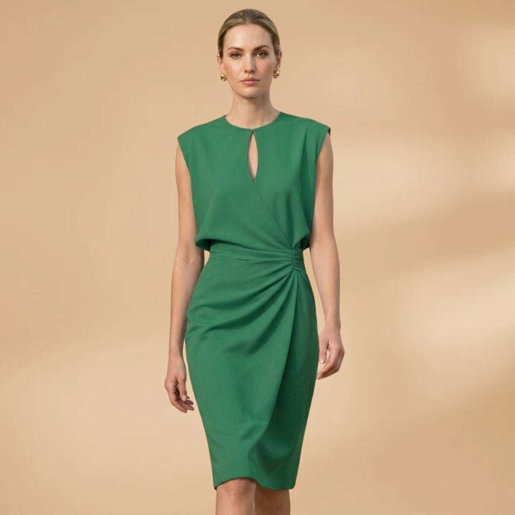 Liliana | Vestido Midi Franzido Mulher Decote Redondo