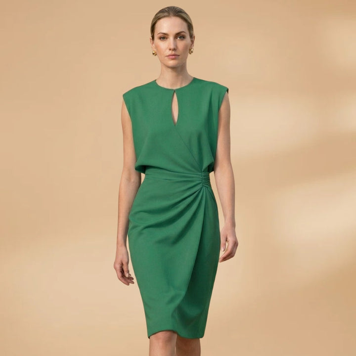 Liliana | Vestido Midi Franzido Mulher Decote Redondo