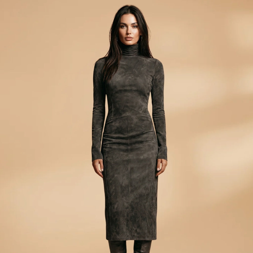 Margarida | Vestido Midi Gola Alta Mulher Manga Comprida