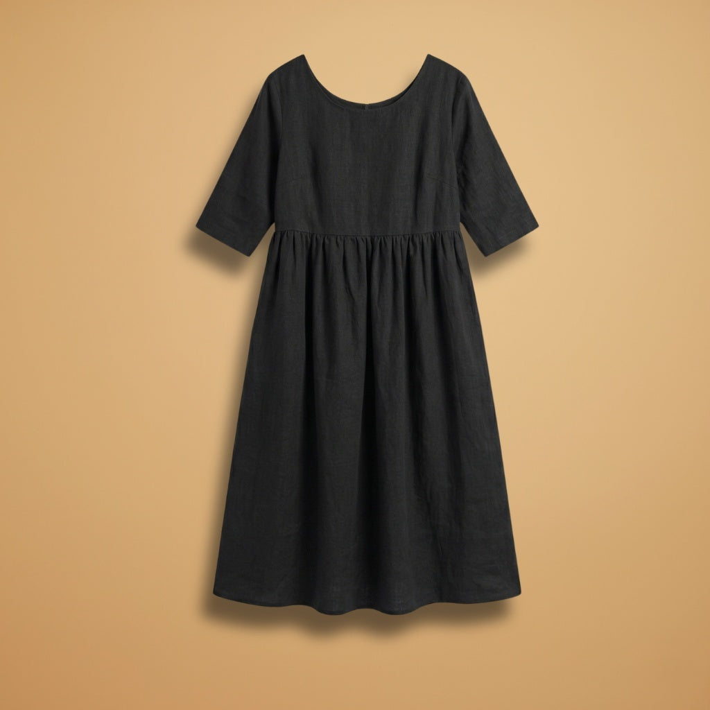 Margarida | Vestido Midi Manga Curta Mulher Cintura Marcada