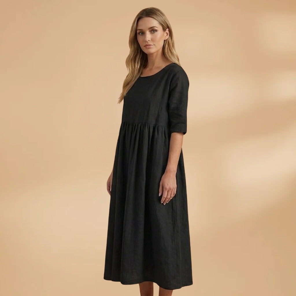 Margarida | Vestido Midi Manga Curta Mulher Cintura Marcada