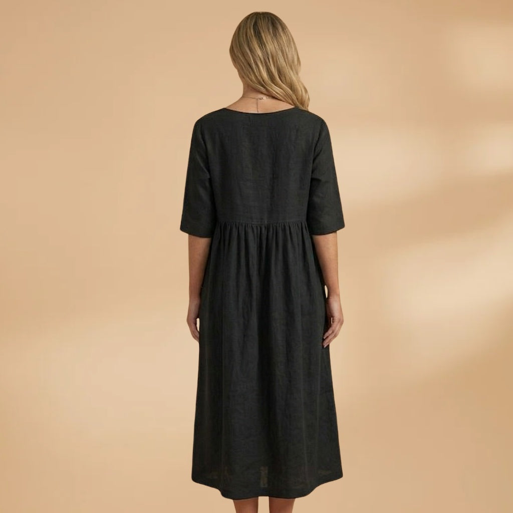 Margarida | Vestido Midi Manga Curta Mulher Cintura Marcada