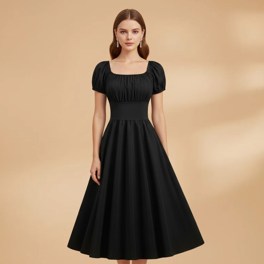Constança | Vestido Midi Mangas Bufantes Mulher Cintura Ajustada