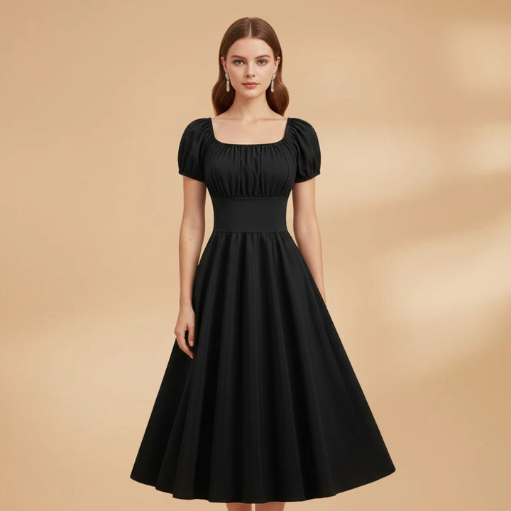 Constança | Vestido Midi Mangas Bufantes Mulher Cintura Ajustada