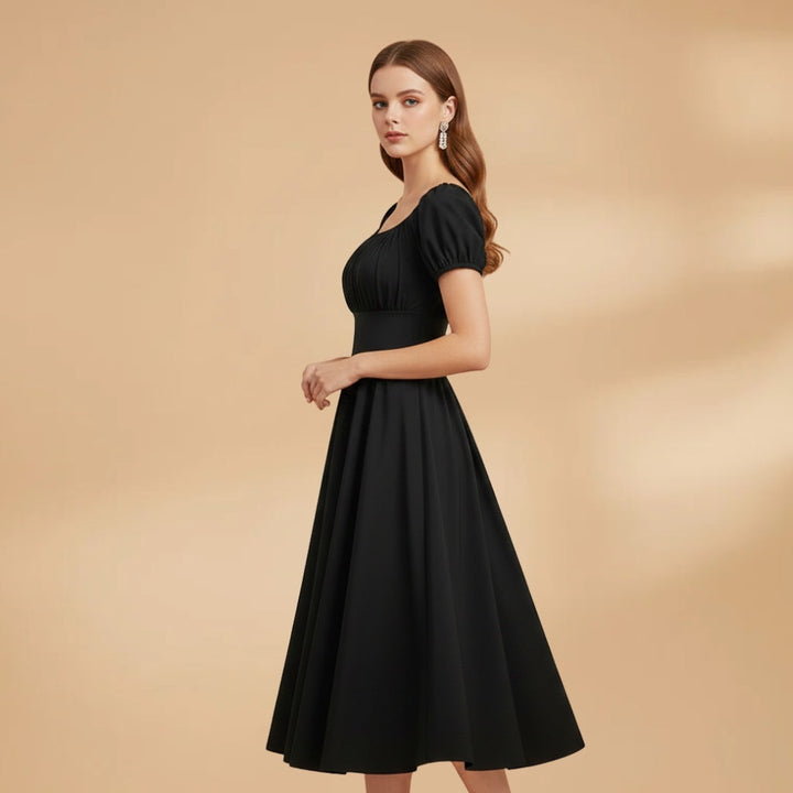Constança | Vestido Midi Mangas Bufantes Mulher Cintura Ajustada