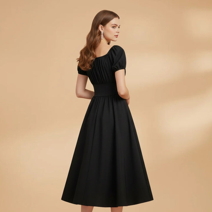 Constança | Vestido Midi Mangas Bufantes Mulher Cintura Ajustada