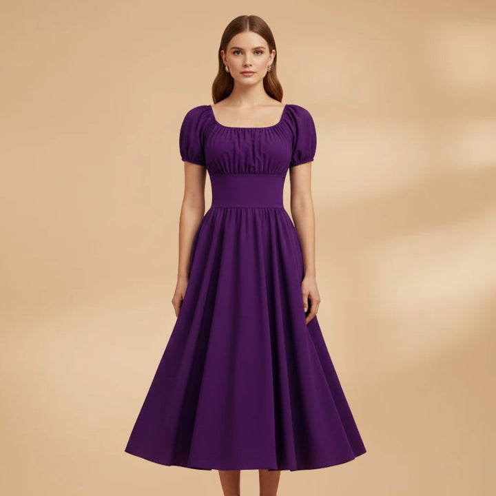 Constança | Vestido Midi Mangas Bufantes Mulher Cintura Ajustada