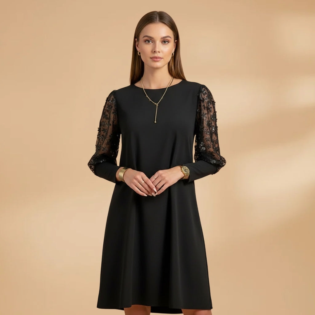 Rosa | Vestido Midi Mangas Transparentes Mulher Renda