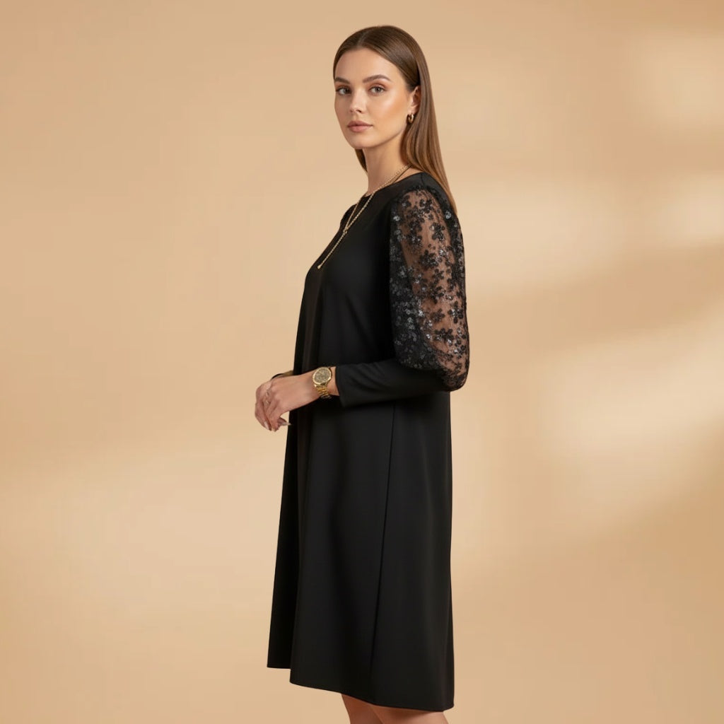 Rosa | Vestido Midi Mangas Transparentes Mulher Renda