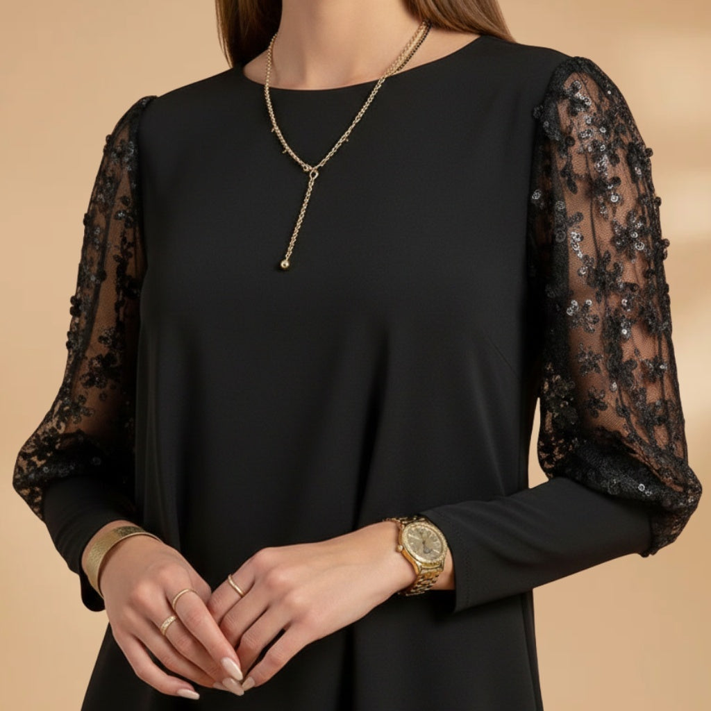 Rosa | Vestido Midi Mangas Transparentes Mulher Renda