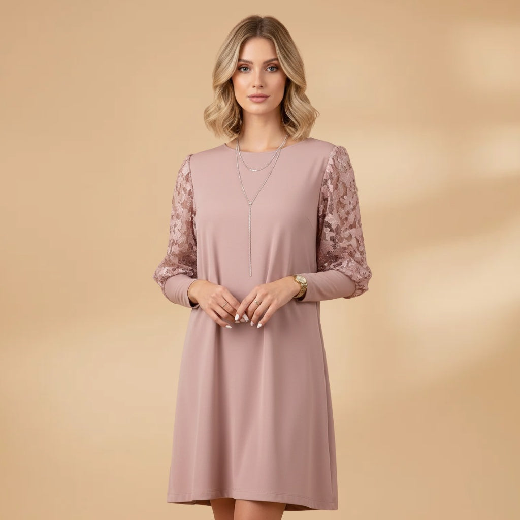 Rosa | Vestido Midi Mangas Transparentes Mulher Renda